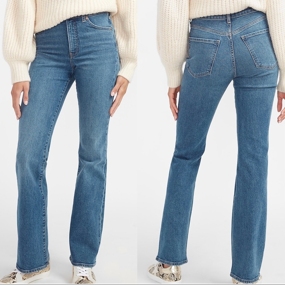 Express High Waisted Medium Wash Bootcut Jeans 10